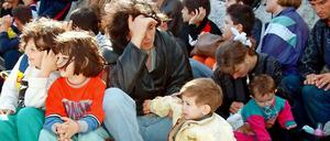 Flüchtlinge kurz nach der Ankunft in Europa.