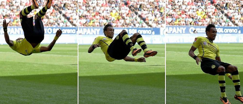 Dortmunds Stürmer Pierre-Emerick Aubameyang kann nicht nur Tore schießen, sondern sie auch gekonnt feiern.
