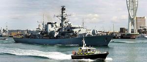 Das Kriegsschiff „HMS Westminster“ bricht zu einem Manöver Richtung Gibraltar auf, das nach Angaben des britischen Verteidigungsministeriums lange geplant war.