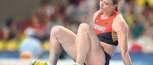 Hart gelandet. Silke Spiegelburg sprang Saisonbestleistung und wurde dafür doch nicht mit einer Medaille belohnt. Foto: dpa