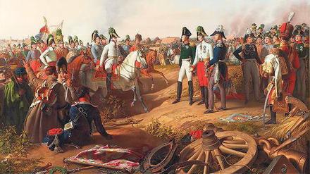 Herrscher in der Mitte. Johann Peter Kraffts Gemälde „Siegesmeldung nach der Schlacht bei Leipzig“ - mit Zar Alexander I. von Russland, Kaiser Franz I. von Österreich und König Friedrich Wilhelm III. von Preußen (von links).