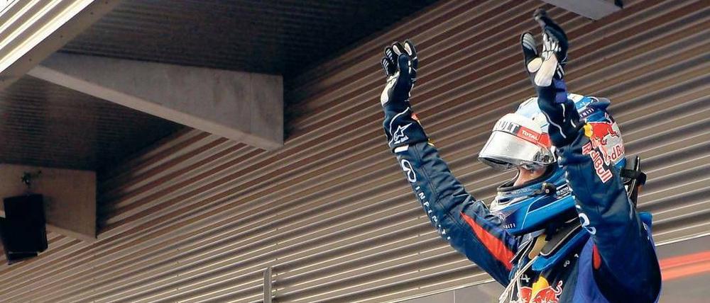 Allein auf weiter Flur. Sebastian Vettel hat nun 46 WM-Punkte Vorsprung auf seinen ärgsten Rivalen Fernando Alonso. Foto: AFP