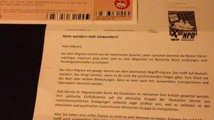 Diesen Hassbrief der NPD erhielt ein Berliner Grünen-Politiker.