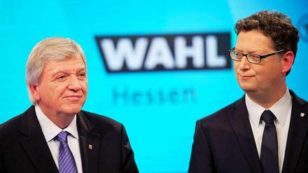 Schwieriges Wahlergebnis: Hessens Ministerpräsident Volker Bouffier (CDU, links) und sein Herausforderer der SPD, Thorsten Schäfer-Gümbel.