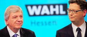 Schwieriges Wahlergebnis: Hessens Ministerpräsident Volker Bouffier (CDU, links) und sein Herausforderer der SPD, Thorsten Schäfer-Gümbel.