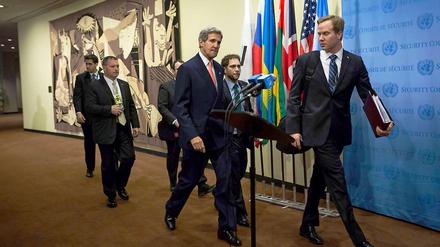 Durchbruch: Die USA und Russland haben sich auf einen Entwurf für eine Resolution zur Vernichtung des syrischen Chemiewaffenarsenals geeinigt. Dies gaben US-Außenminister John Kerry (im Bild) und sein russischer Kollege Sergej Lawrow bekannt.