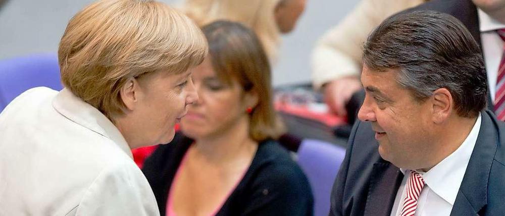 Kanzlerin Merkel und SPD-Chef Gabriel fangen erst an über eine große Koalition zu verhandeln. Schnell wird dies sicher nicht gehen.