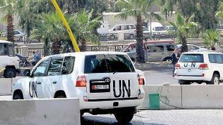 Die Waffeninspekteure – hier ein Konvoi in Damaskus am Sonntag – kommen in Syrien bereits zum zweiten Mal innerhalb von zwei Monaten zum Einsatz. 