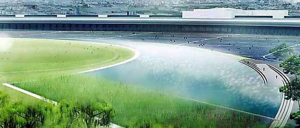 Das Wasserbecken, rund drei Hektar groß, soll auch für Wassersport-Veranstaltungen genutzt werden.
