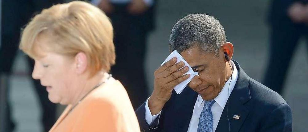 Der Präsident hört mit. Angela Merkel und Barack Obama beim Besuch des amerikanischen Staatsoberhaupts in Berlin Mitte Juni, kurz nach den ersten Enthüllungen über die Spähprogramme des US-Geheimdienstes NSA.