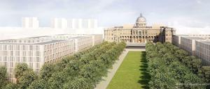 Am Schloss, unter den Linden. Der Blick aufs Schloss ohne Ostfassade, vom Fernsehturm aus.