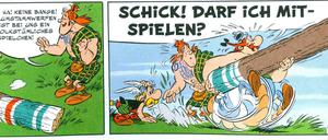 Kulturaustausch: In Schottland lernen Asterix und Obelix auch die Tradition des Baumstammweitwurfs kennen.