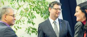 Nur eine von vielen Varianten. Tarek Al-Wazir (Grüne, links), Thorsten Schäfer Gümbel (SPD) und Janine Wissler (Linke) am vergangenen Freitag