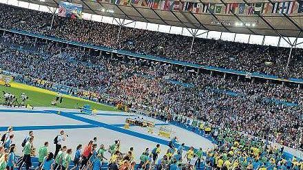 Schön war’s, schön wird’s. Bei der Abschlussfeier der Leichtathletik-WM in Berlin 2009 ging es bunt und fröhlich zu. In fünf Jahren richtet die Stadt dann die Europameisterschaft aus und hofft auf ähnlichen Zuspruch. Foto: Bernd Thissen/dpa
