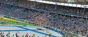 Schön war’s, schön wird’s. Bei der Abschlussfeier der Leichtathletik-WM in Berlin 2009 ging es bunt und fröhlich zu. In fünf Jahren richtet die Stadt dann die Europameisterschaft aus und hofft auf ähnlichen Zuspruch. Foto: Bernd Thissen/dpa