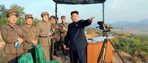 Das offizielle Foto zeigt Nordkoreas Staatschef Kim Jong Un mit Generälen.