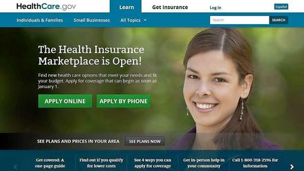 Der Screenshot zeigt die US-Internetseite www.healthcare.gov. Erhebliche Computerprobleme behindern weiterhin Präsident Obamas Gesundheitsreform in den USA. Im ersten Monat konnten nur insgesamt 106 000 Menschen auf den verschiedenen Webseiten eine Krankenversicherung abschließen. 