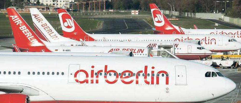 Schwund. Derzeit gehören nur noch 25 Flieger zum Eigentum von Air Berlin, die restlichen Maschinen gehören Leasingfirmen. Foto: Imago