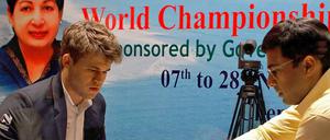 Magnus Carlsen (l.) steht kurz vor dem WM-Titelgewinn.