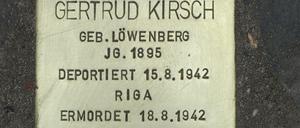 The Stolperstein in Wilmersdorf dedicated to Gertrud Kirsch was laid in April 2013.