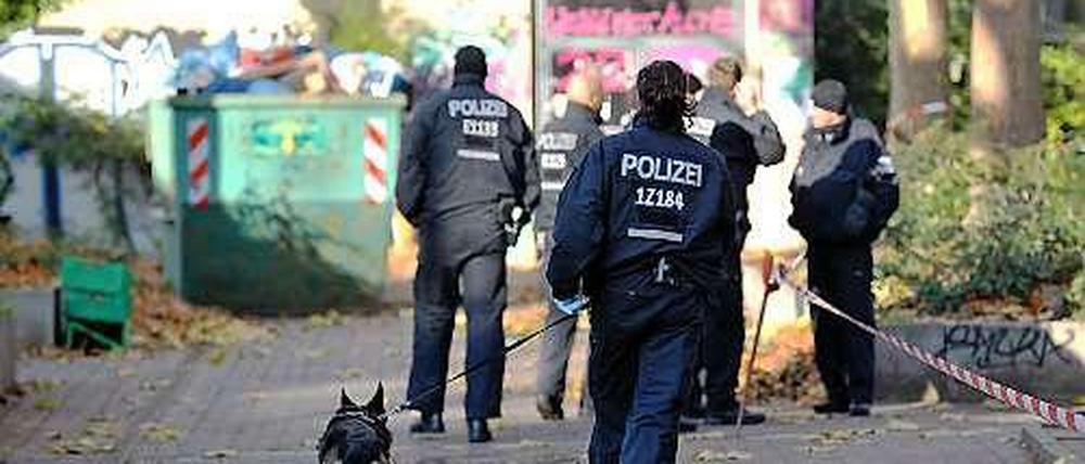 Die Polizei auf dem ehemaligen Schulgelände nach der gewalttätigen Auseinandersetzung am 14. November.