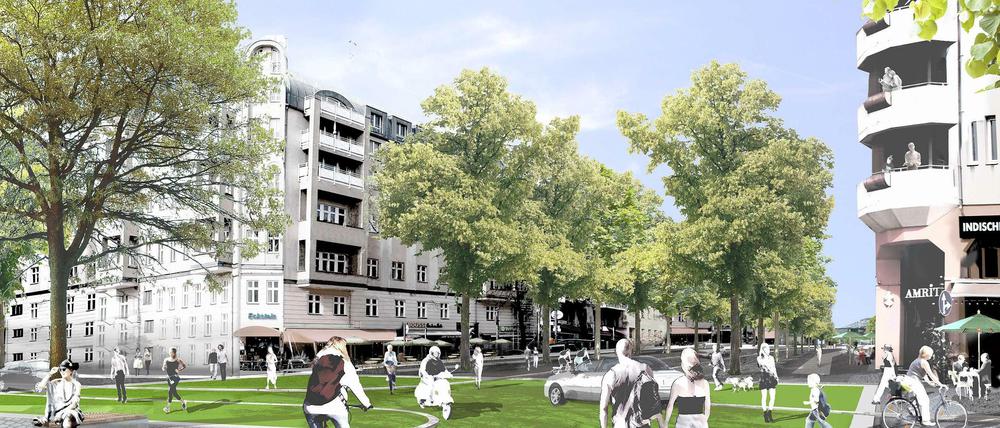 Still soll es werden. Ein Modell von Landschaftsplanern zeigt die Maaßenstraße aus Richtung Winterfeldtplatz.