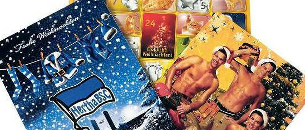 Ha, ho, he: Den Hertha-Kalender für die Fans der Blau-Weißen, Katzensnacks für Tierfreunde und ein bisschen Alltagserotik in der Vorweihnachtszeit.