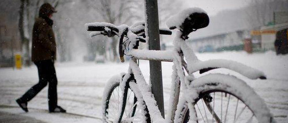 Schnee gab es in Berlin in diesem Winter noch nicht. Aber Frost hat die Fahrräder draußen bereits ergriffen.