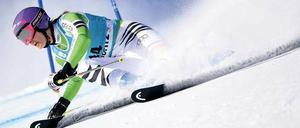Weiß auf Weiß. Höfl-Riesch fuhr in St. Moritz zu verhalten und wurde Elfte.Foto: AFP