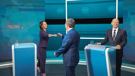 Vier Wochen vor der Bundestagswahl trafen Baerbock, Laschet und Scholz in ihrem ersten von drei Triellen aufeinander.