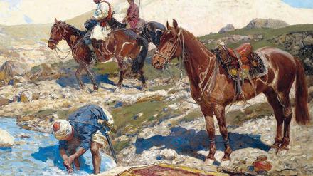 Berittenes Bergvolk. Über die Geschichte der Tscherkessen ist mangels Literatur wenig bekannt. Der Schlachtenmaler Franz Roubaud hat immerhin visuelle Eindrücke auf seinen Gemälden aus dem Leben im Kaukasus festgehalten. 