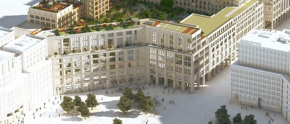 Shoppen und Kieken. So soll das fertige Leipziger-Platz-Quartier aussehen. Mit 76 000 Quadratmetern Verkaufsfläche ist es das zweitgrößte Center der Stadt. 