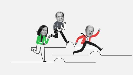 Der Wahlkampfendspurt hat begonnen: So wollen die Kandidaten Baerbock (Gruene), Scholz (SPD) und Laschet (CDU) auf den letzten Metern punkten.