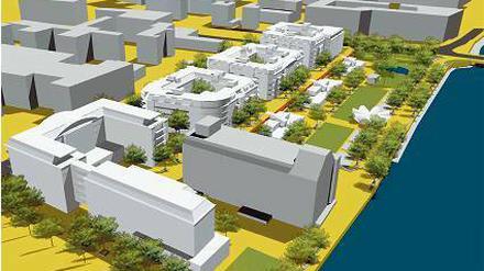 Gestern Behala-Gelände, heute Brache und morgen? Hier eine Alternativplanung des Architekten Carsten Joost, Mitinitiator des Netzwerks „Mediaspree versenken“.