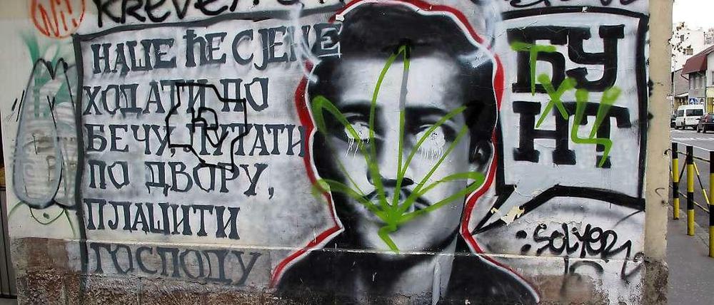 Bis heute präsent: Ein Graffito mit dem Bild von Gavrilo Princip, dem Sarajevo-Attentäter von 1914.