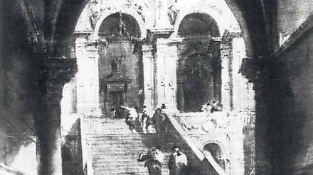 Im Dunkel: Von Francesco Guardis „Palasttreppe“ gibt es nur Schwarz-Weiß-Reproduktionen.