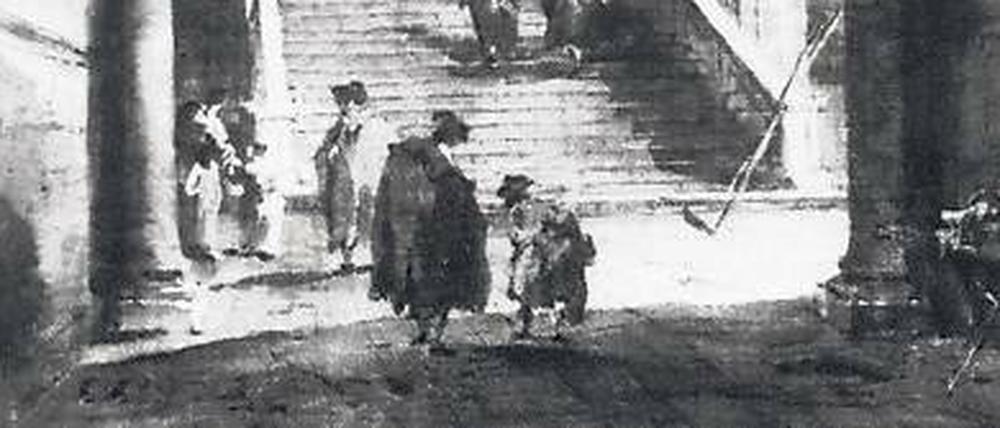 Im Dunkel: Von Francesco Guardis „Palasttreppe“ gibt es nur Schwarz-Weiß-Reproduktionen.