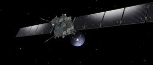 Beinahe am Ziel. So stellt sich ein Grafiker die Ankunft von Rosetta an dem Kometen vor. Der Landeroboter hat den rund drei Kilometer großen Kometenkern fast erreicht. Stattfinden soll das Manöver im November. 