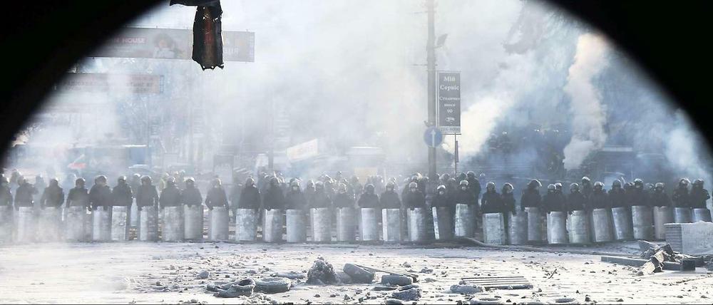 Kampfzone. In der Innenstadt von Kiev liefern sich Demonstranten und Sicherheitskräfte Gefechte. 