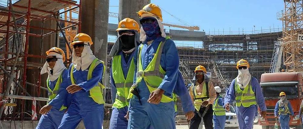 ausländische Arbeiter auf einer der WM-Baustellen in Katar. 