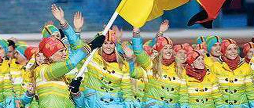 Die Deutschen Sportler bei der Eröffnung der Winterspiele.