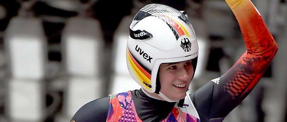 Wird schon. Natalie Geisenberger nach ihrem ersten Lauf im Eiskanal.