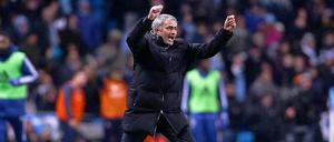 Mourinho celebrates. The win over City certainly massaged his ego. 