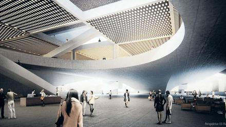 Teuer in Tempelhof. Die neue Landesbibliothek (im Bild: einer der beiden Siegerentwürfe) ist mit 270 Millionen Euro viel zu billig kalkuliert. 