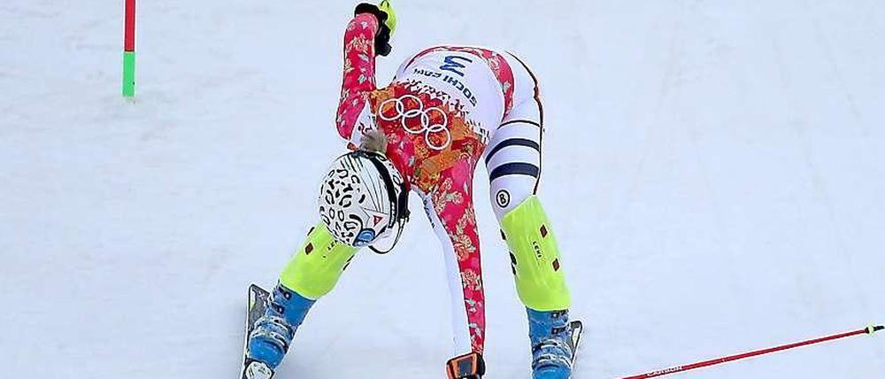 Maria Höfl-Riesch verpasst die Medaille. 