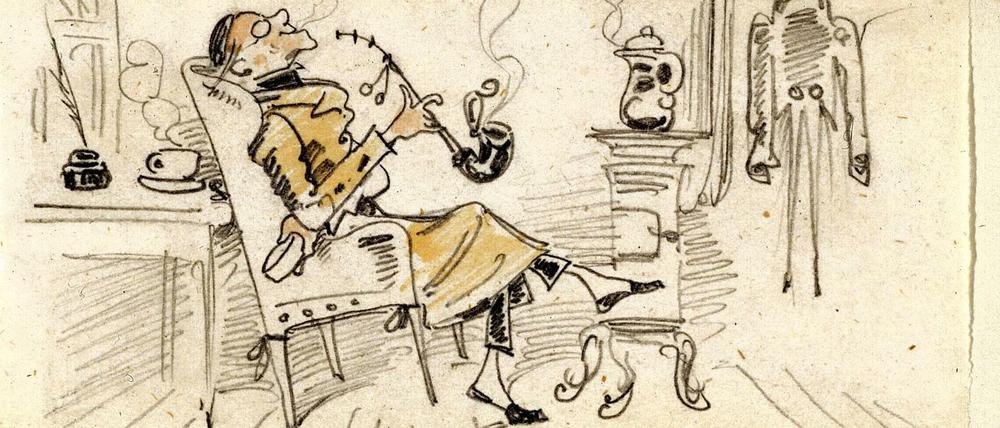 Ist das schon Comic? Die Bleistiftzeichnung Wilhelm Buschs für den vierten Streich von Max und Moritz, entstanden 1963-64.