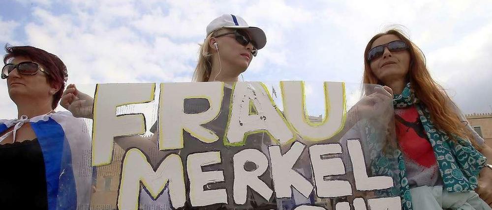 Demo gegen einen Merkel-Besuch im Frühjahr 2014 in Athen.