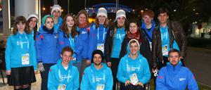 Redakteuren der Paralympics Zeitung / Paralimpijskij Reporter 2014 im Olympiapark von Sotchi.