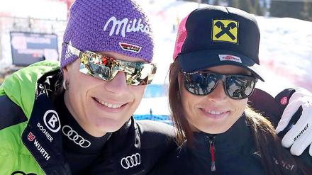 Welche Brille ist cooler? na die von der Höfl-Riesch Maria (l.), da hat sie schon mal gegen Anna Fenninger (r.) gewonnen.