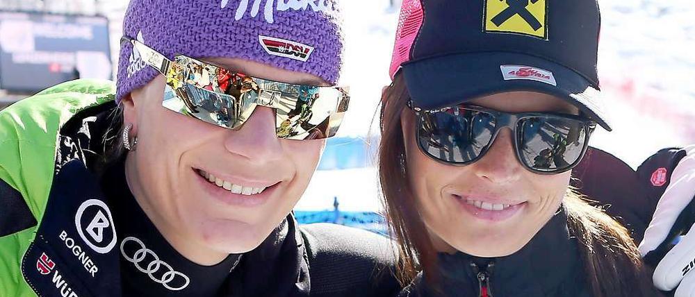 Welche Brille ist cooler? na die von der Höfl-Riesch Maria (l.), da hat sie schon mal gegen Anna Fenninger (r.) gewonnen.
